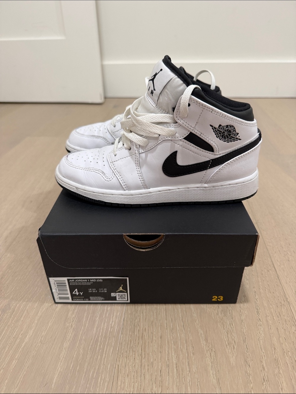 Nike Kids White and Black Air Jordan Mid Sneakers